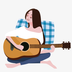 弹吉他的小女孩手绘弹吉他的小女孩高清图片