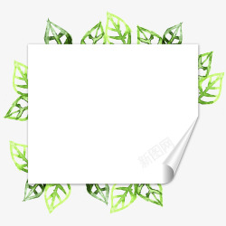 绿色叶子卷边空白纸素材