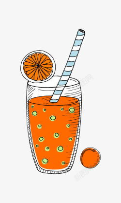 卡通线条夏日冰饮果汁橘子汁素材