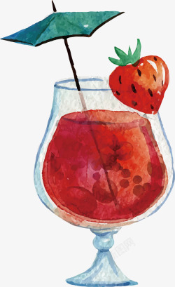 红色手绘草莓汁素材