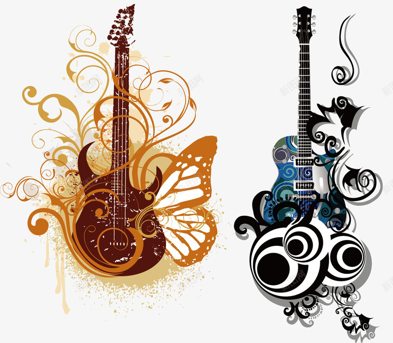 吉他创意矢量图ai免抠素材_88icon https://88icon.com 吉他 矢量图