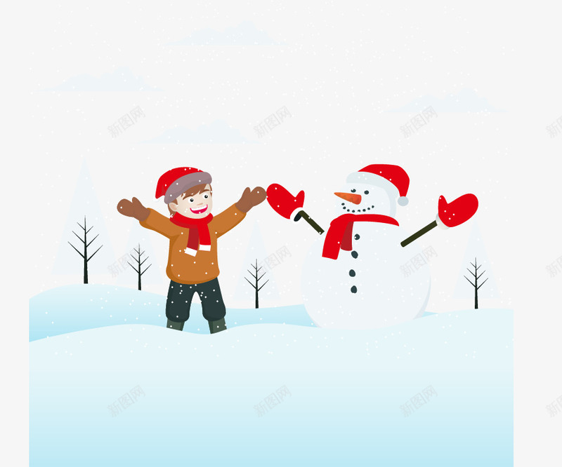下雪的室外矢量图ai免抠素材_88icon https://88icon.com 一个小男孩 冬日的室外活动 圣诞雪景 堆雪人 矢量图
