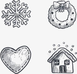 小房子手绘雪花素描圣诞节装饰图标高清图片