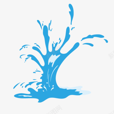 水波浪图案蓝色手绘飞溅水花瀑布图标图标