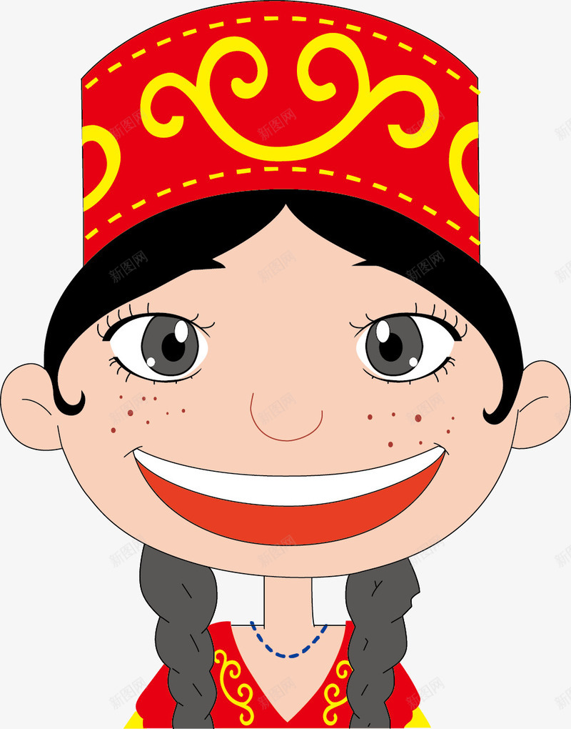新疆女孩png免抠素材_88icon https://88icon.com 中国新疆 卡通 女孩 帽子 微笑 手绘 新疆 新疆图案 服饰 白色 红色