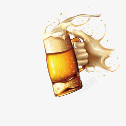 冷饮啤酒创意手拿啤酒杯高清图片