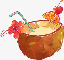 彩色手绘圆弧椰子果汁元素素材