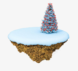 雪地创意小木屋悬浮岛上的圣诞树高清图片