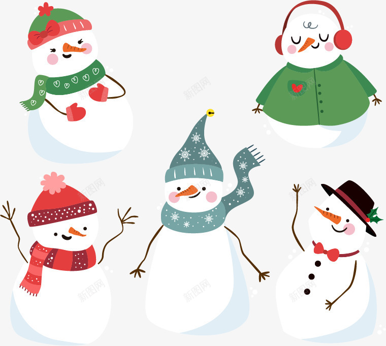 五个可爱圣诞雪人png免抠素材_88icon https://88icon.com 可爱雪人 听音乐 圣诞节 圣诞雪人 开心雪人