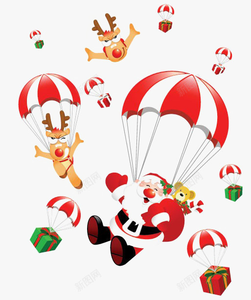 圣诞节日卡通降落伞圣代老人png免抠素材_88icon https://88icon.com 卡通 圣诞 老人 节日 降落伞