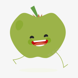 绿色的开心苹果水果表情矢量图素材