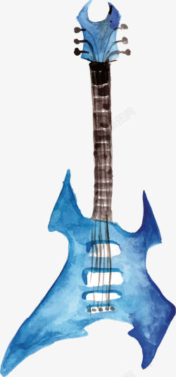 蓝色手绘吉他素材