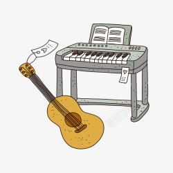 卡通钢琴吉他图素材
