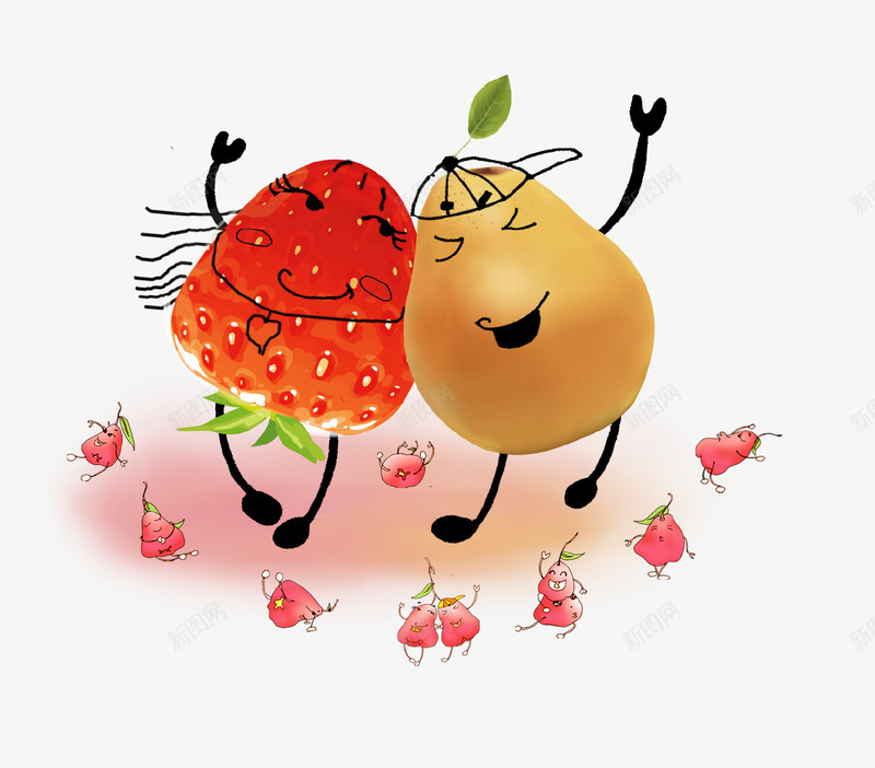 卡通手绘可爱水果舞蹈插画psd免抠素材_88icon https://88icon.com 卡通手绘 可爱 插画 梨 水果 美味 舞蹈 草莓