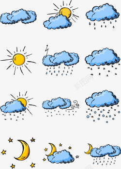 晴天转雷阵雨卡通天气图标集合矢量图高清图片