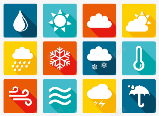 雪松木卡通天气预报方形图标图标