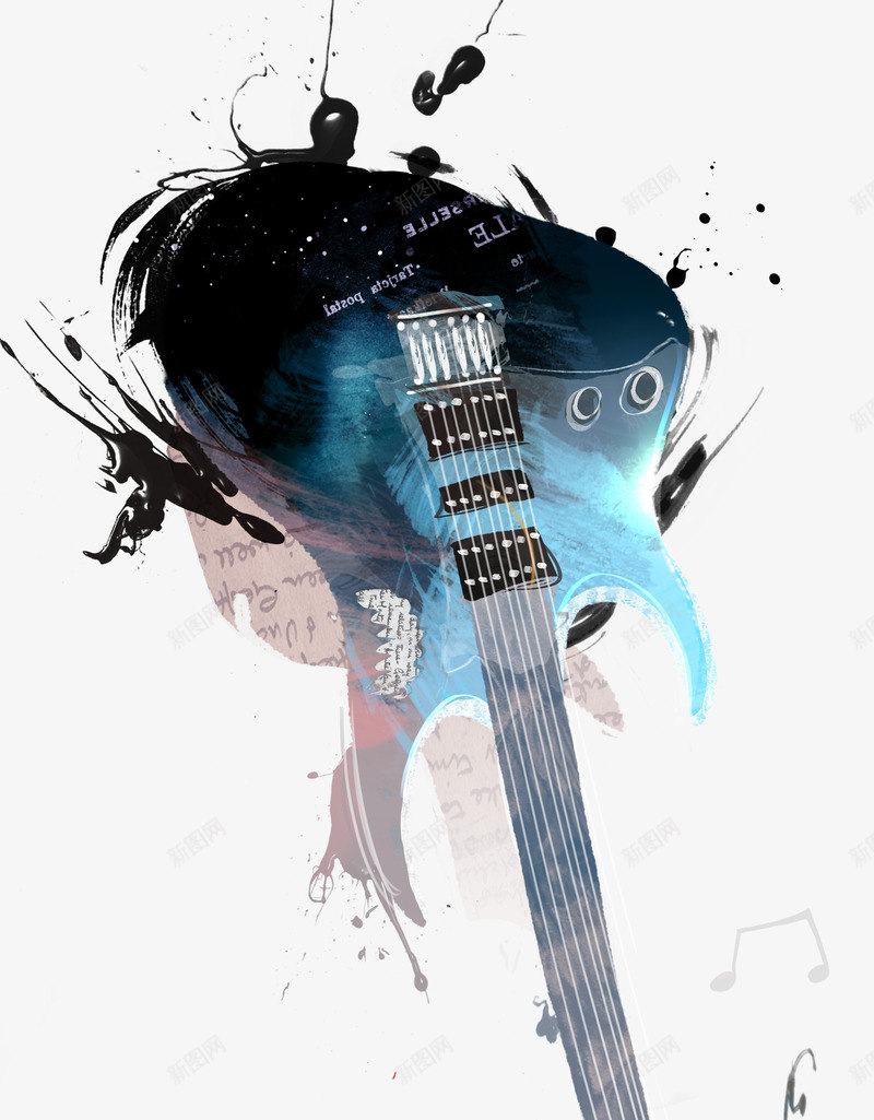 电吉他抽象创意png免抠素材_88icon https://88icon.com png图片 png图片素材 免费png素材 创意设计 吉他社海报 电吉他 音乐 音符 音符涂鸦