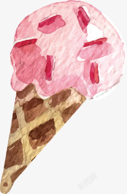 草莓味冰激凌粉色水彩冷饮冰激凌矢量图高清图片