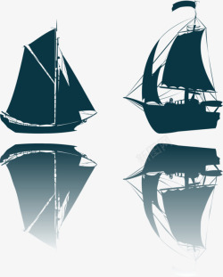 帆船绿色古典剪影古风素材