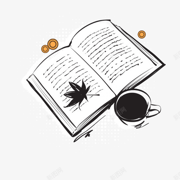 手绘书和咖啡png免抠素材_88icon https://88icon.com 咖啡书 咖啡和书 手绘书本 手绘书记 手绘咖啡 手绘打开的书 手绘黑咖啡 枫叶 枫叶书签 翻开的书 黑咖啡