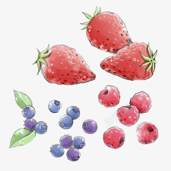 手绘草莓蓝莓素材