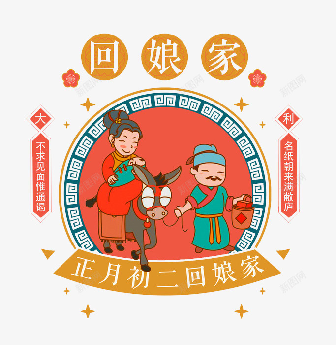 卡通正月图png免抠素材_88icon https://88icon.com 中国风 展板 插图 毛驴 民俗风