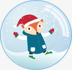 圣诞节可爱雪地狐狸水晶球矢量图素材