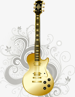 金色吉他乐器灰色花纹矢量图素材