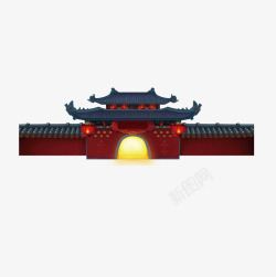 古建筑插图红色中国风城门阁楼高清图片