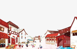 放鞭炮的孩子中国风古建筑新年图高清图片