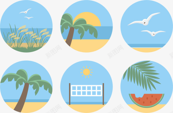 海滩旅游用品夏日沙滩度假图标图标