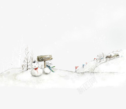 雪地指示牌素材插画雪地上的雪人高清图片