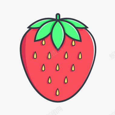 松枝树叶红色手绘圆弧草莓食物元素图标图标