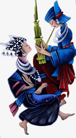 中国贵州蜡染画芦笙舞高清图片