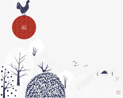 素描鸡冬季树林高清图片