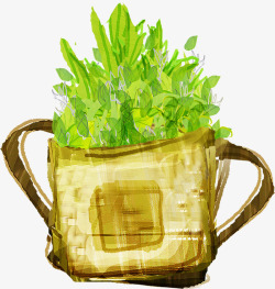 水彩手绘合成茶杯盆栽素材