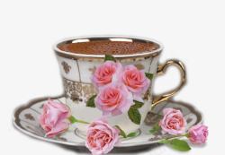粉色玫瑰花花瓣咖啡杯宫廷奢华素材