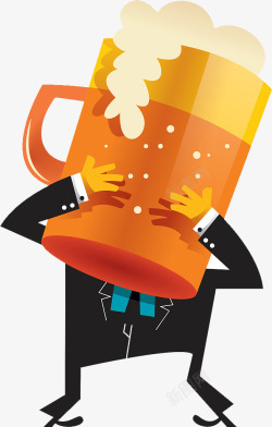 商务酒杯抱着啤酒杯喝醉的商务人物高清图片