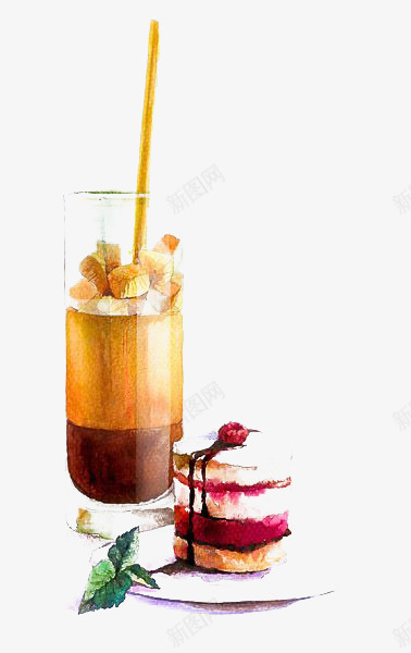 手绘茶png免抠素材_88icon https://88icon.com 冰块 创意茶水 吸管 水果茶 饮料