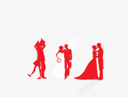 红色结婚新人剪影素材