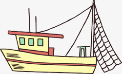手绘卡通渔船图素材