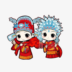 中国风新郎新娘卡通中国风古典新郎新娘高清图片