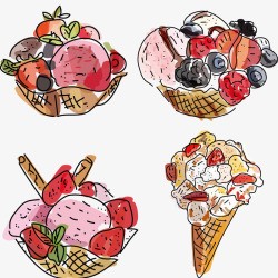 草莓蓝莓甜品插画素材