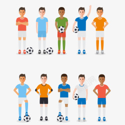 欧洲冠军杯扁平化踢足球的人物矢量图高清图片