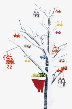 彩球铃铛挂着礼物的树高清图片
