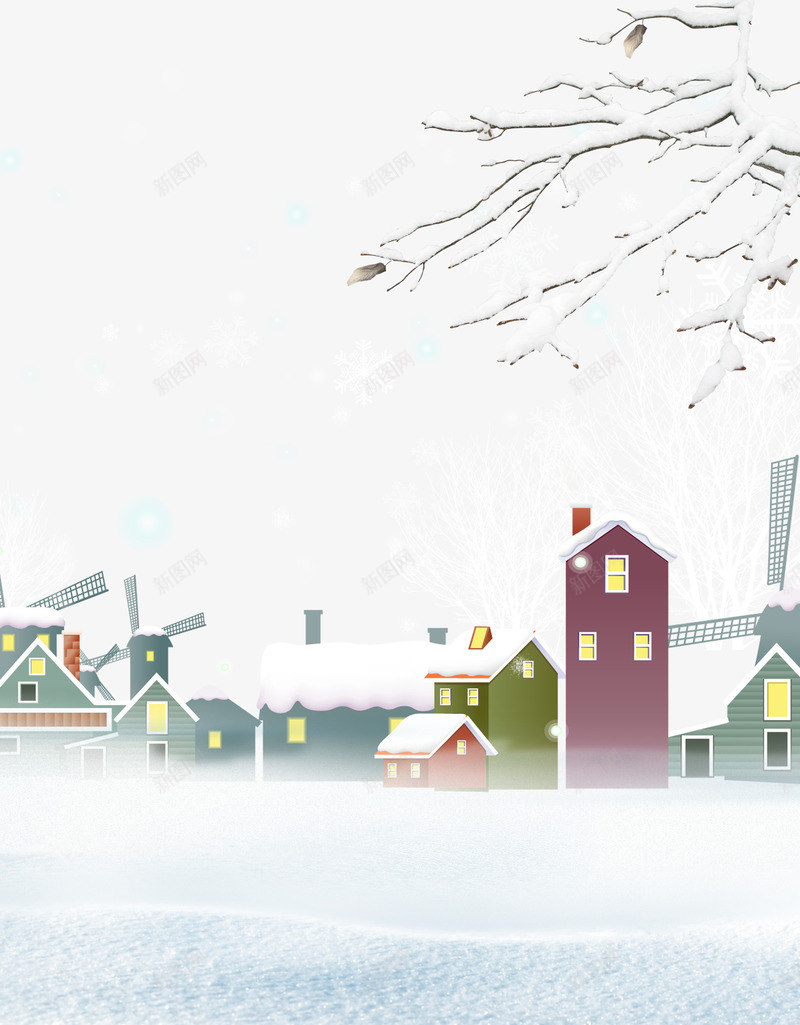雪后的树枝和小镇png免抠素材_88icon https://88icon.com 下雪 城镇 屋顶雪 树枝 雪