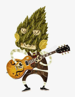 卡通手绘植物怪物弹吉他素材