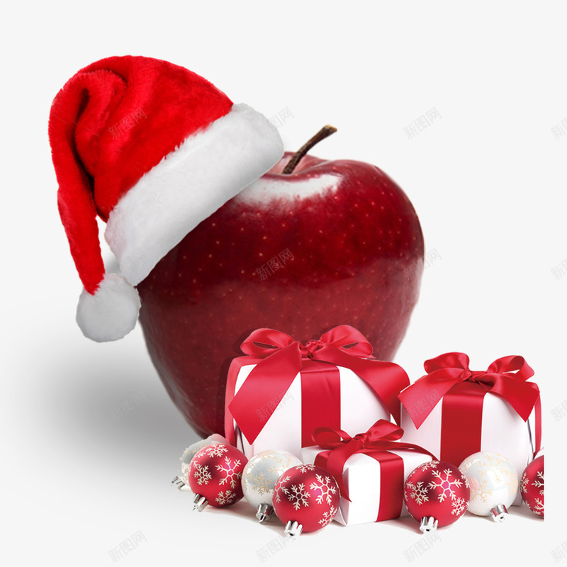 戴着圣诞帽的苹果png免抠素材_88icon https://88icon.com 圣诞帽 水果 红色 苹果
