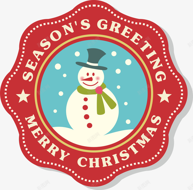 复古圣诞节主题元素矢量图ai免抠素材_88icon https://88icon.com 复古元素圣诞节主题手绘图案标签花纹邮票雪人 矢量图