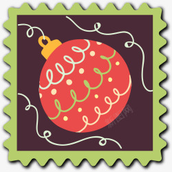 手绘圣诞节彩球邮票素材